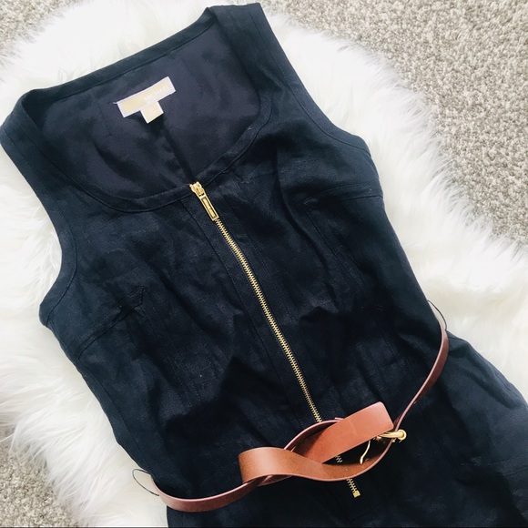 Michael Kors | Navy Linen Dress w/ Belt - Picture 3 of 8